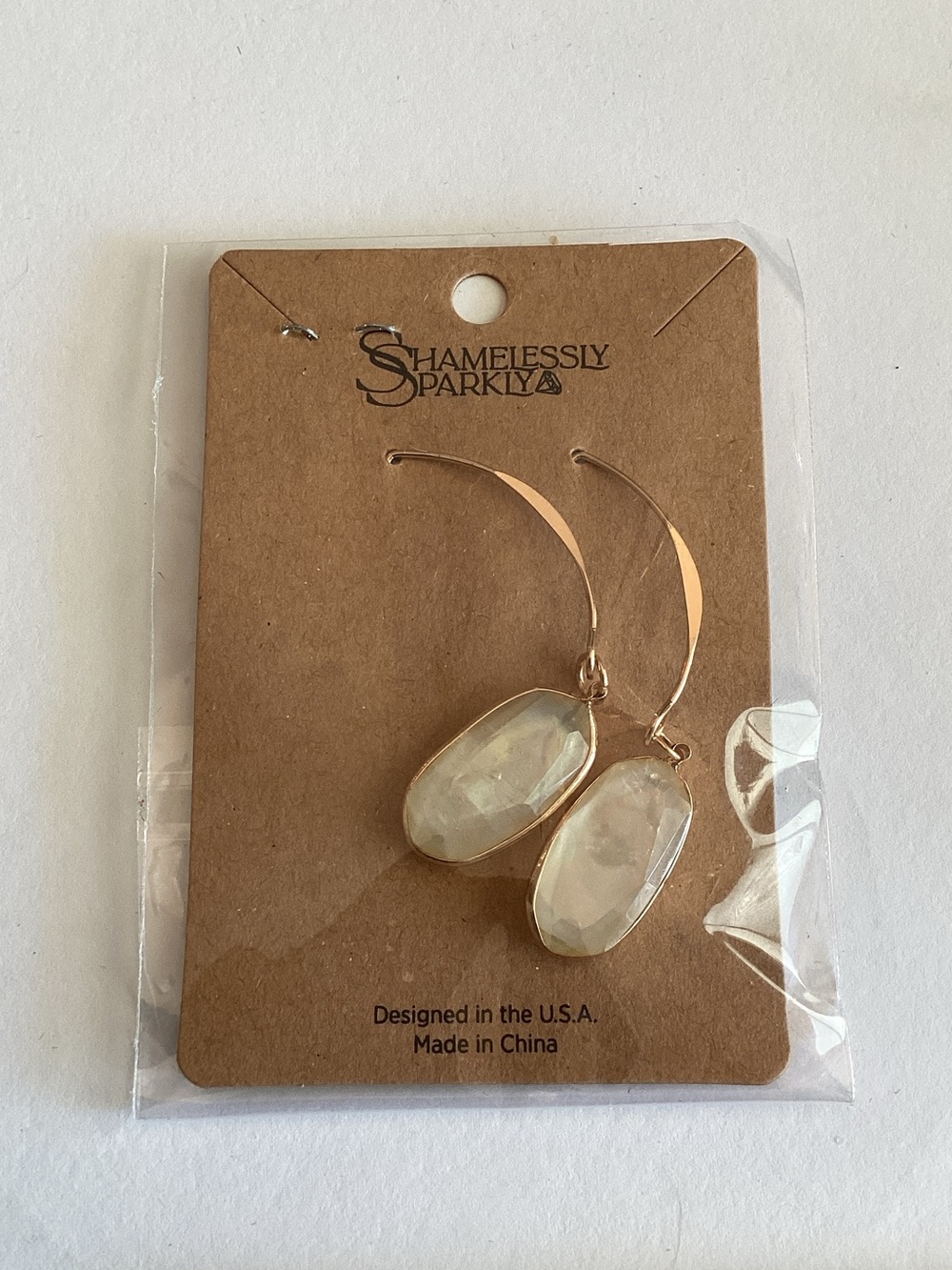 Gold Hoop‎ Earrings with Opal-Like Drop